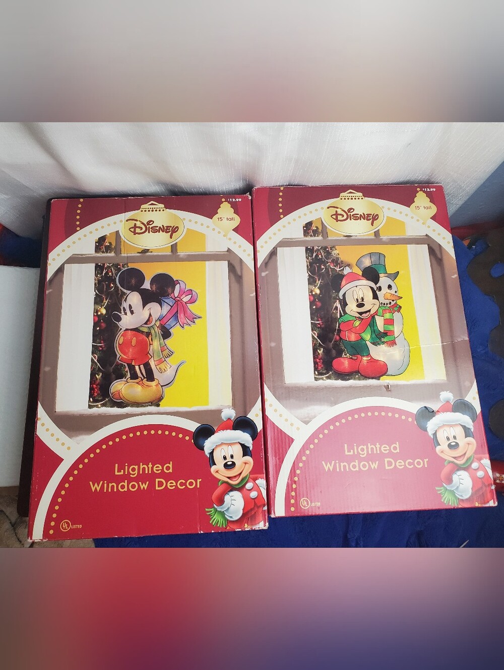 Two VTG Disney Mickey Mouse Lighted Window Decor 15” Tall Indoor/outdoor: WORK